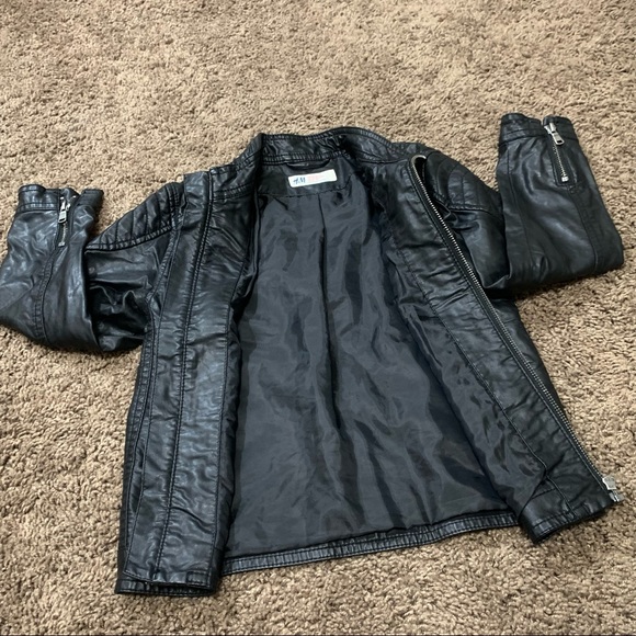H&M kids 6/7y black vegan leather motorcycle jacket - Picture 5 of 9